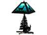 Meyda Lone Deer Rustic Lodge Textured Black Table Lamp with Blue Green Water Glass Shade