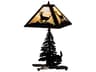 Meyda Lone Deer Rustic Lodge Textured Black Table Lamp with Beige Iridescent Glass Shade