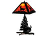Meyda Lone Deer Rustic Lodge Textured Black Table Lamp with Orange Opal Glass Shade