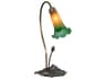 Meyda Pond Lily Glass Mahogany Bronze Orange Table Lamp with Amber Green Shade