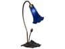 Meyda Pond Lily Glass Mahogany Bronze Table Lamp with Blue Shade