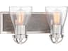 Minka Lavery Garrison 2-Light Brushed Nickel Shale Wood Brown Glass Vanity Light