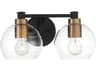 Minka Lavery Keyport 2-Light Sand Coal Natural Brushed Brass Black Glass LED Vanity Light