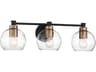 Minka Lavery Keyport 3-Light Sand Coal Natural Brushed Brass Black Glass Vanity Light