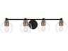 Minka Lavery Keyport 4-Light Sand Coal Natural Brushed Brass Black Glass LED Vanity Light