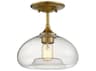 Savoy House Meridian 1-Light Natural Brass Glass Dome Semi Flush Mount