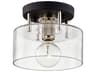 Troy Lighting Bergamot Station 1-Light Carbide Black Polished Nickel Glass Drum Semi Flush Mount