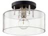Troy Lighting Bergamot Station 1-Light Carbide Black Polished Nickel Glass Drum Semi Flush Mount