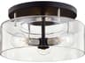 Troy Lighting Bergamot Station 3-Light Carbide Black Polished Nickel Glass Drum Semi Flush Mount