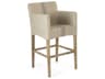 Zentique Avignon Upholstered Oak Wood Khaki Blue Stripe Bar Stool