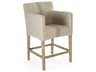 Zentique Avignon Upholstered Oak Wood Khaki Blue Stripe Counter Stool