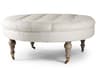 Zentique Maison Natural Linen White Upholstered Tufted Ottoman