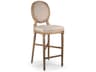 Zentique Medallion Upholstered Oak Wood Natural Linen Bar Stool
