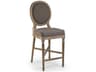 Zentique Medallion Upholstered Oak Wood Grey Linen Counter Stool