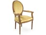 Zentique Medallion Oak Wood Yellow Velvet Upholstered Arm Dining Chair