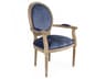 Zentique Medallion Oak Wood Blue Velvet Upholstered Arm Dining Chair