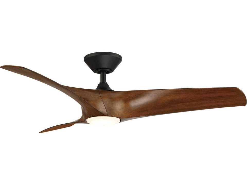 Zephyr 52-Inch 3-Blade Outdoor Smart Ceiling Fan with LED Light in Matte Black and Distressed Koa