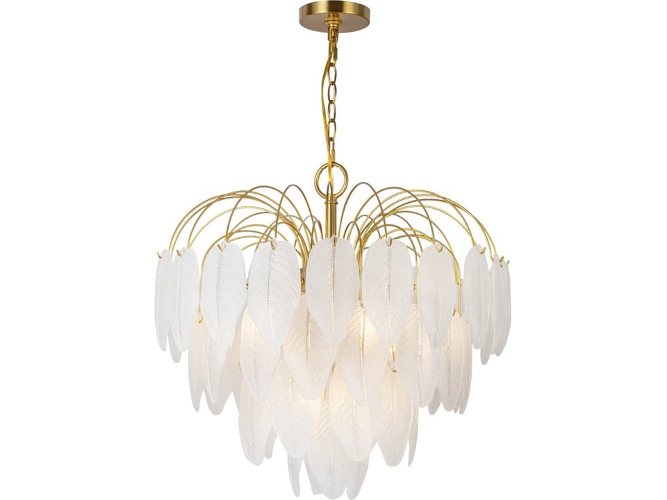 10-Light Alessia Chandelier with Glass Leaves in Brushed Brass