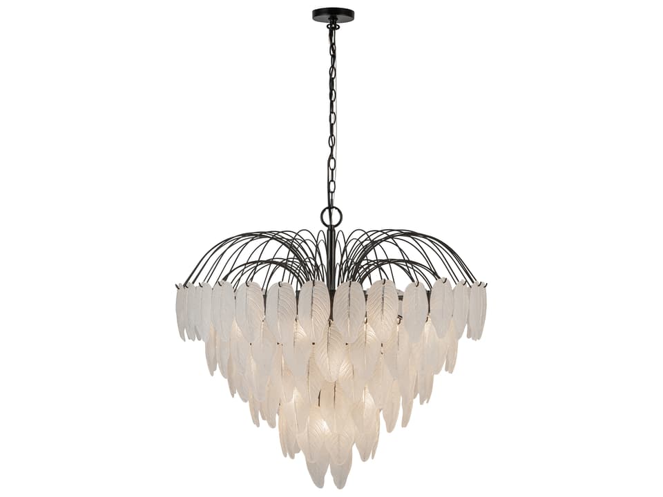 Alessia 24-Light Chandelier with Black Frame and Etched Glass Leaves