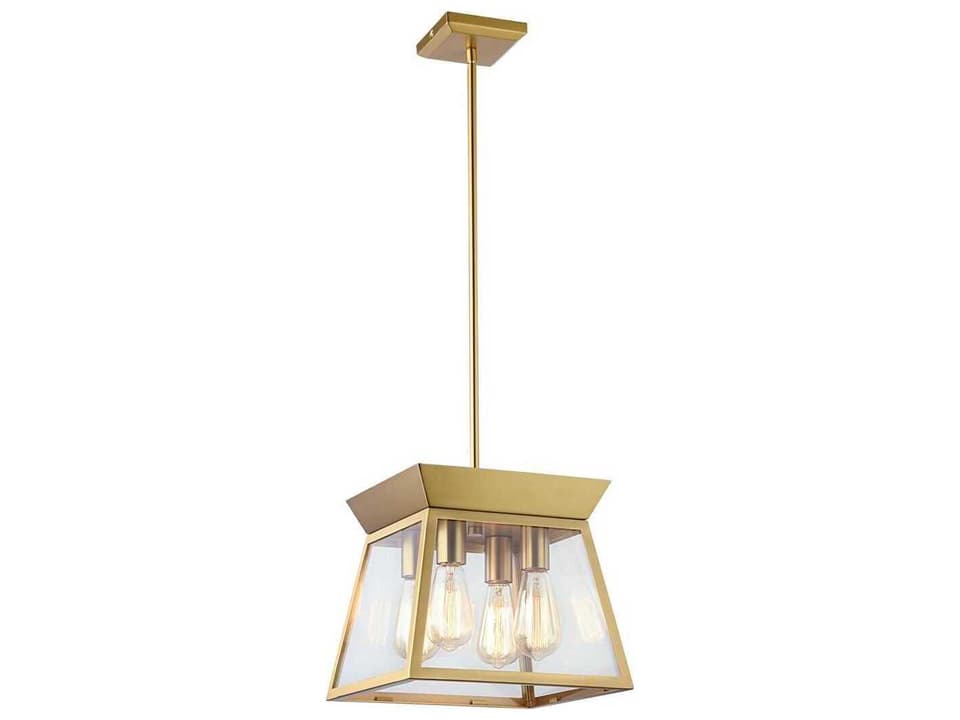 4-Light Lucian Chandelier in Brushed Brass with Clear Glass Panels
