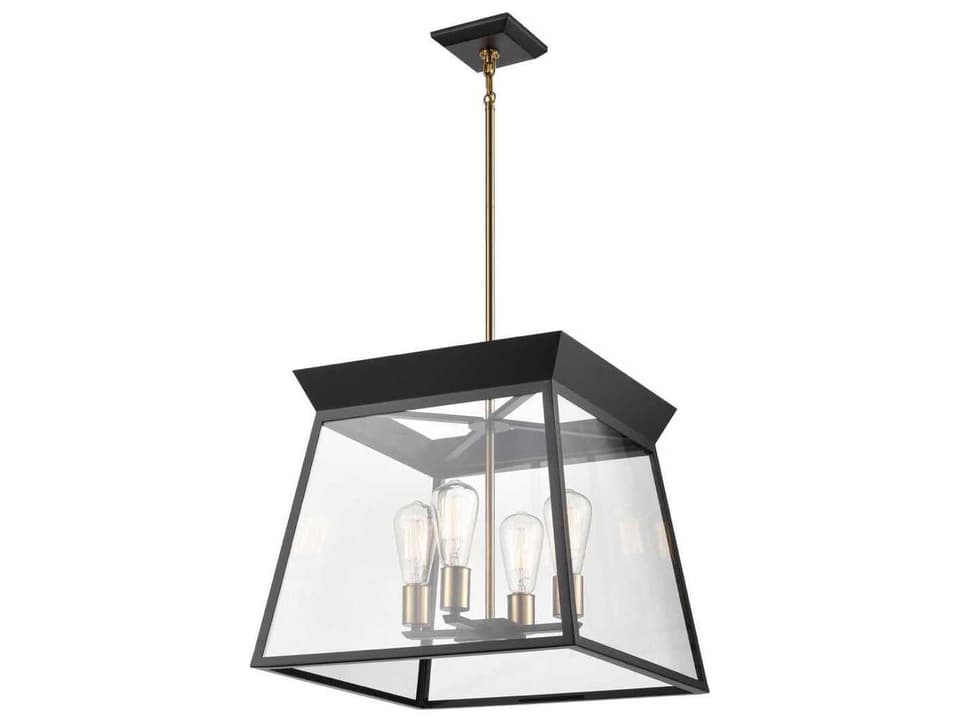 4-Light Lucian Chandelier in Black and Brushed Brass