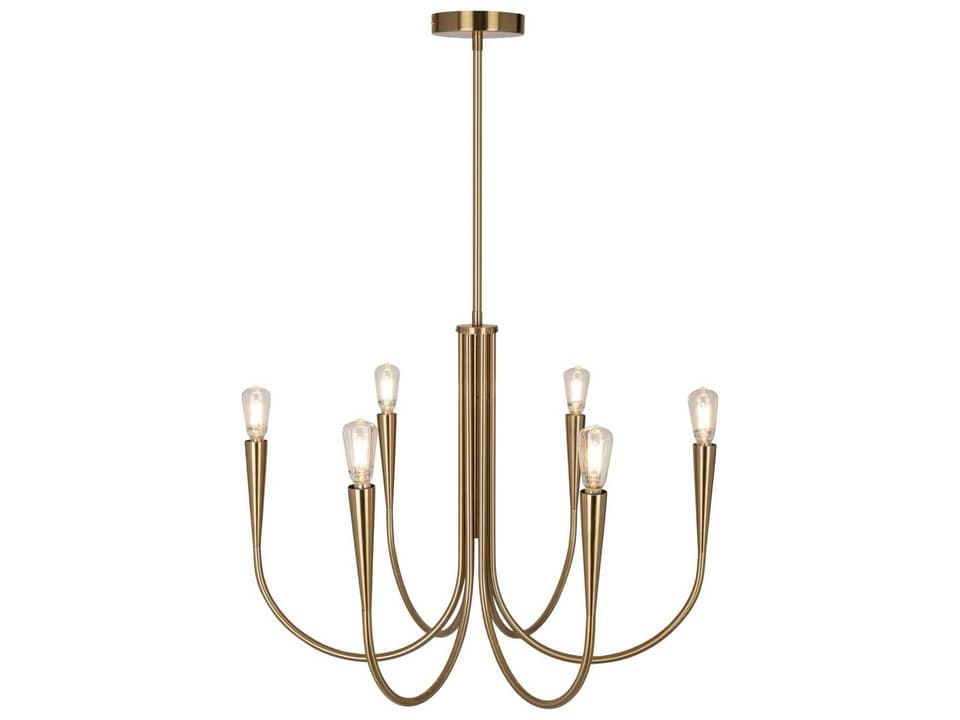 6-Light Bronte Chandelier in Brass with Tapered Arms