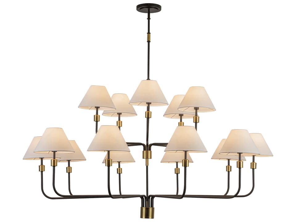 Providence 15-Light Chandelier in Black and Brushed Brass with Fabric Shade