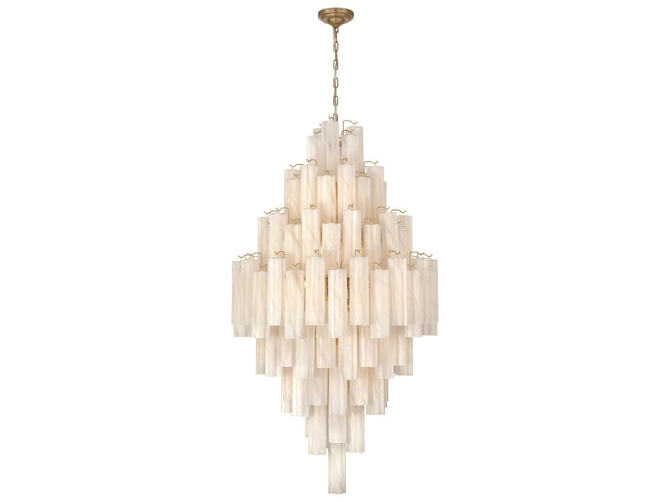 Sophia 29-Light Foyer Chandelier in Brushed Brass with Wispy White Glass