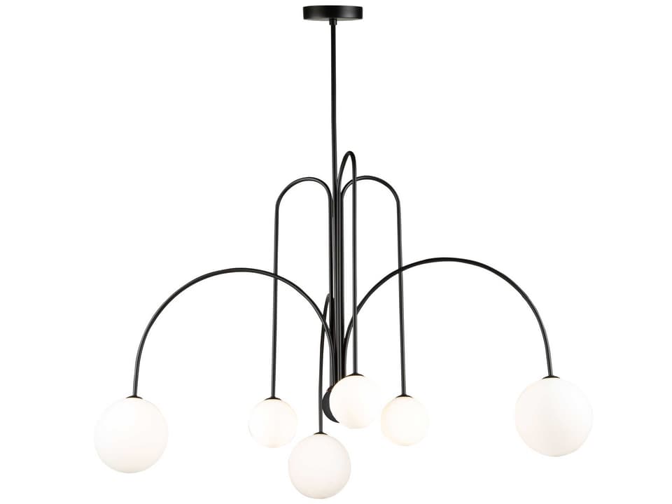6-Light Comet LED Chandelier in Semi Matte Black with Opal Glass