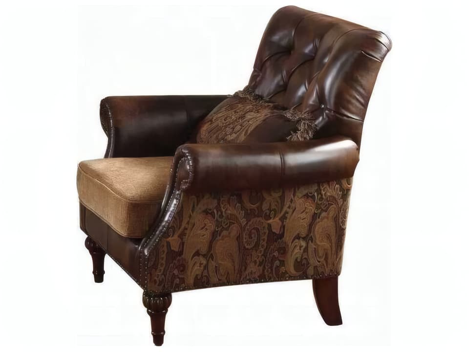 Dreena Upholstered Accent Chair in Two-Tone Brown with Nailhead Trim