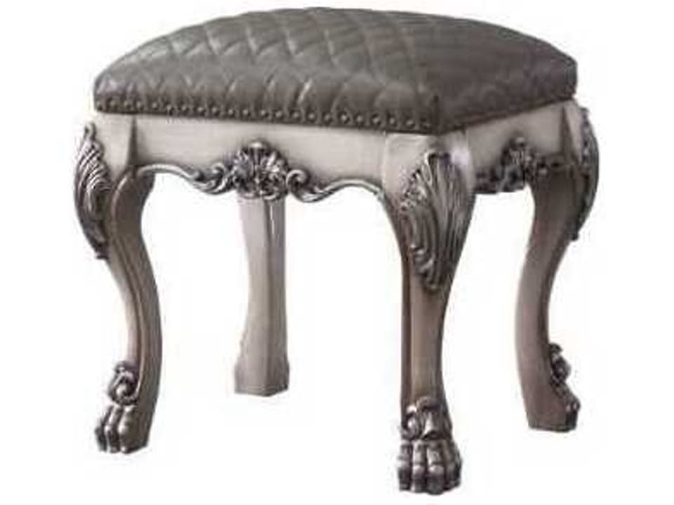 Dresden Vintage Bone White Gray Faux Leather Accent Stool