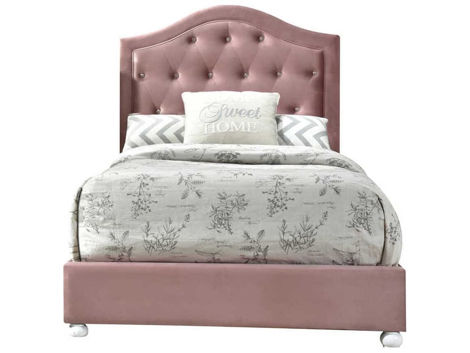 Reggie Pink Hardwood Upholstered Twin Panel Bed