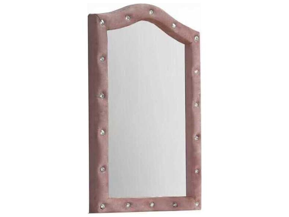 Reggie Arched Upholstered Mirror in Pink with Crystal Tufting