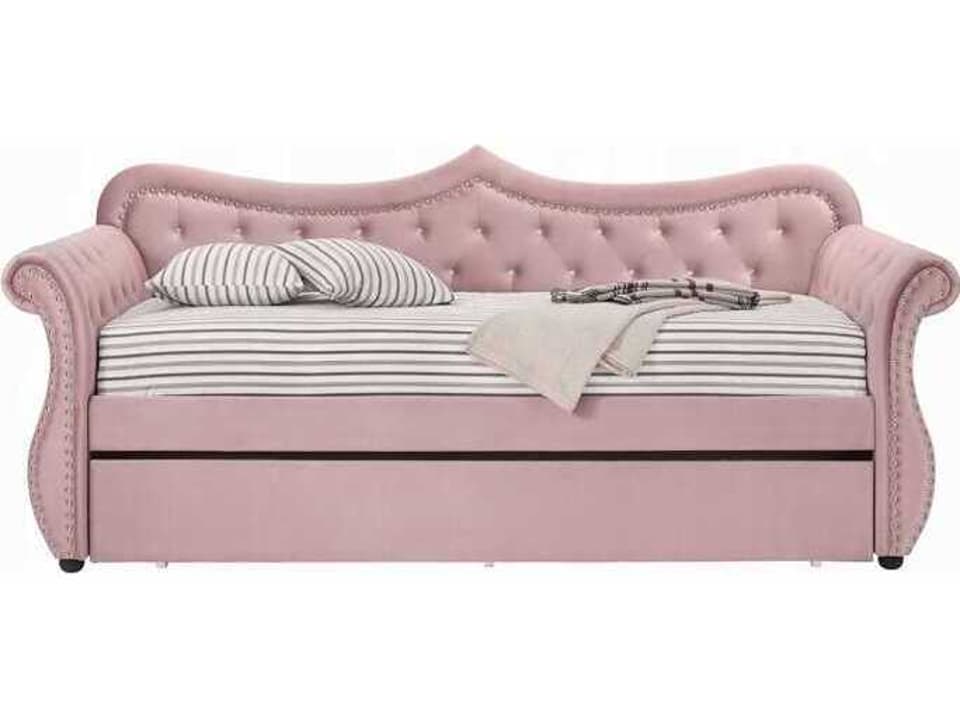 Adkins Twin Daybed with Trundle in Pink Velvet