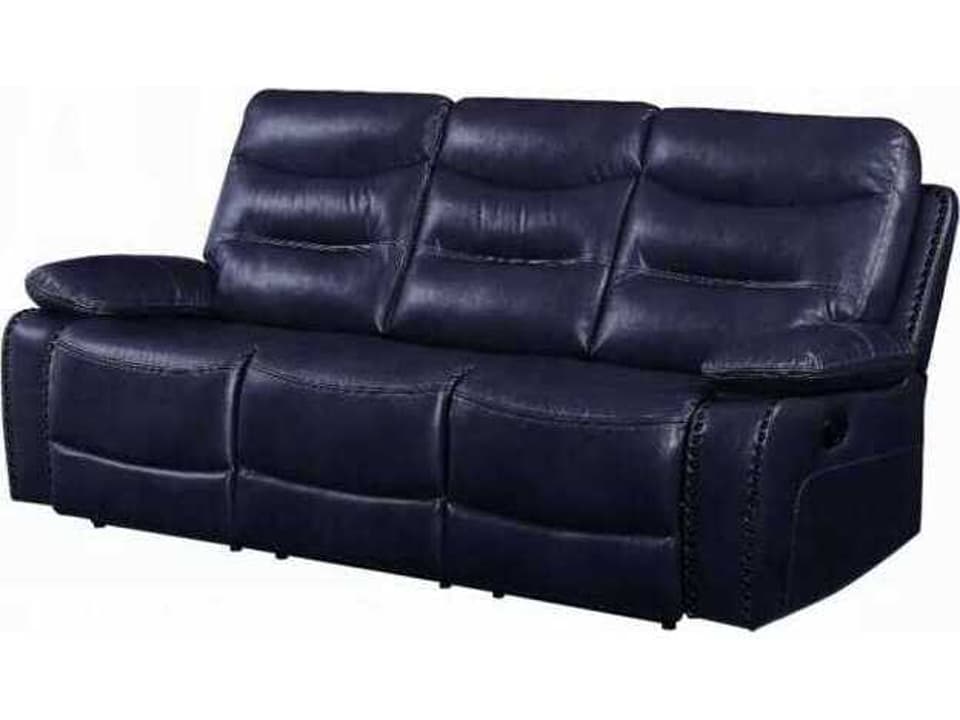Aashi 3-Seat Motion Reclining Sofa in Navy Leather-Gel Match