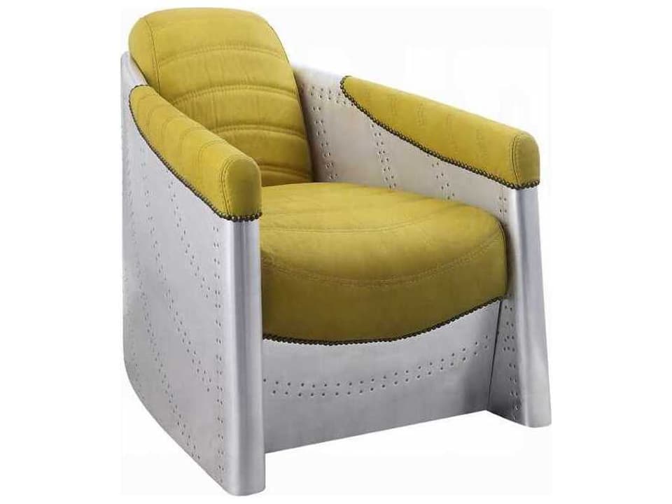 Brancaster Accent Chair Yellow Top Grain Leather Aluminum Frame