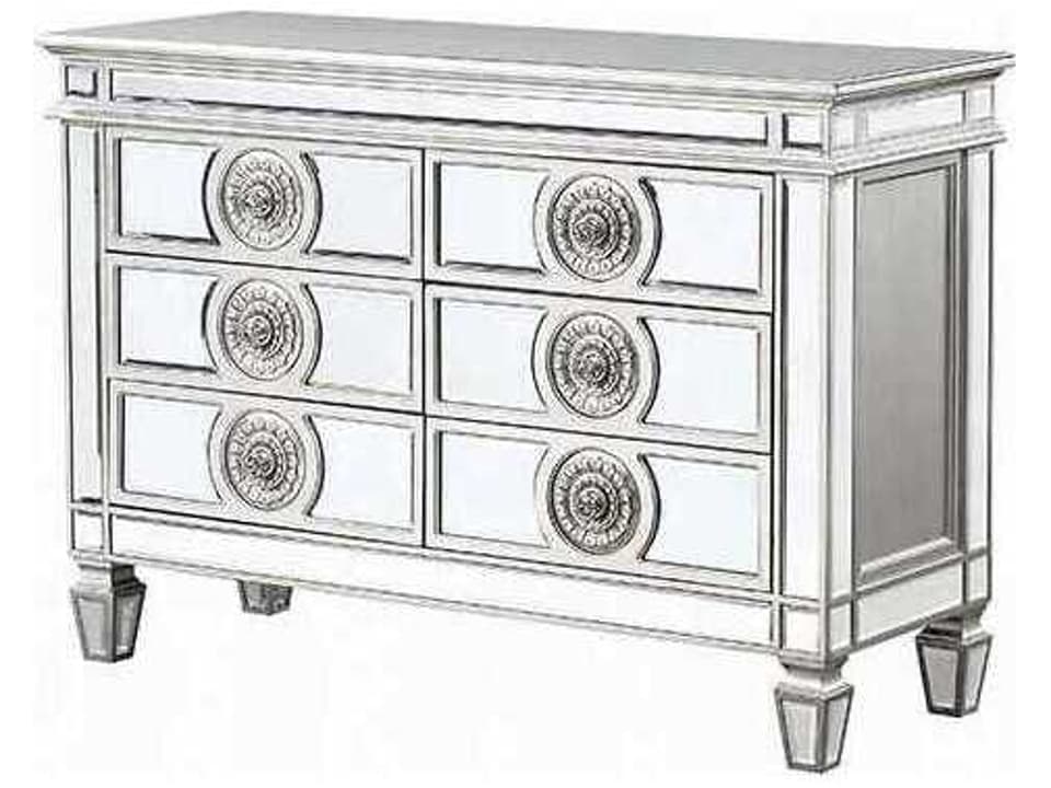 6-Drawer Server Buffet with Mirrored Antique Platinum Finish