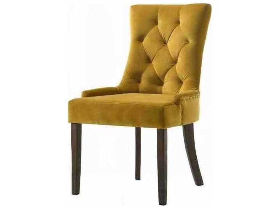 Farren Rubberwood Yellow Velvet Upholstered Armless Dining Chair Set of 2