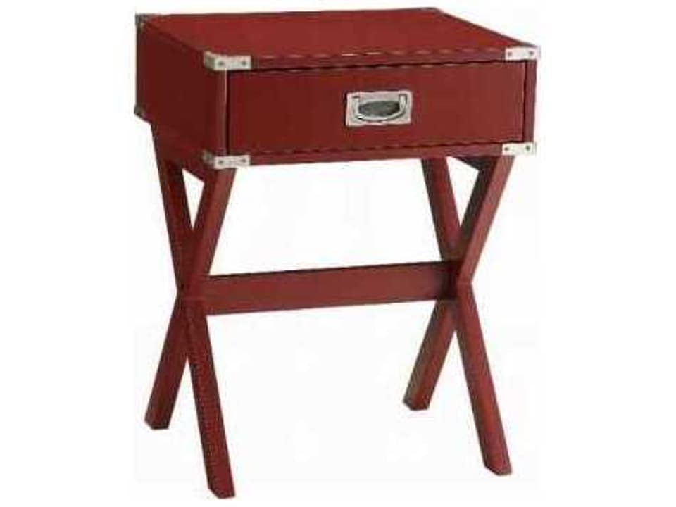 Babs Square Red End Table with Drawer and Metal Accents