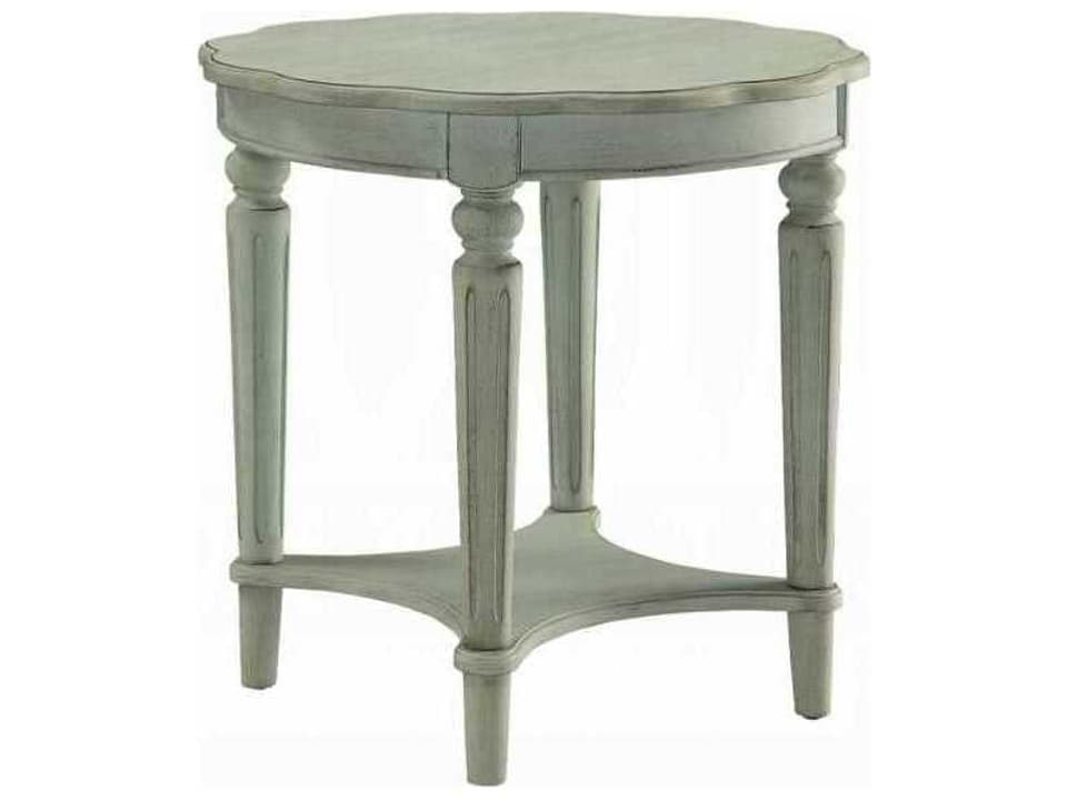 Fordon Round End Table Wood Antique Green