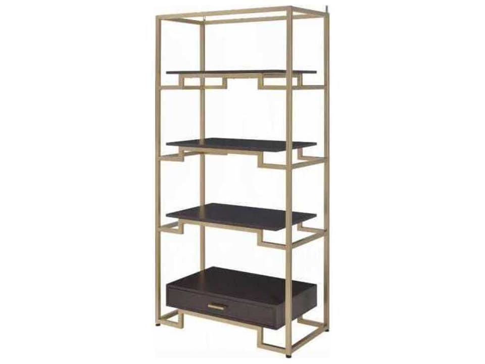 Yumia 4-Shelf Bookcase with Drawer in Gold and Walnut