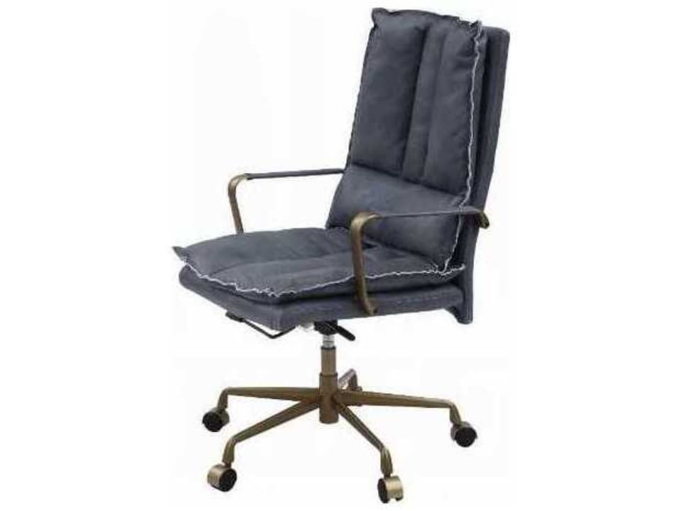 Tinzud Adjustable Swivel Office Chair in Gray Top Grain Leather