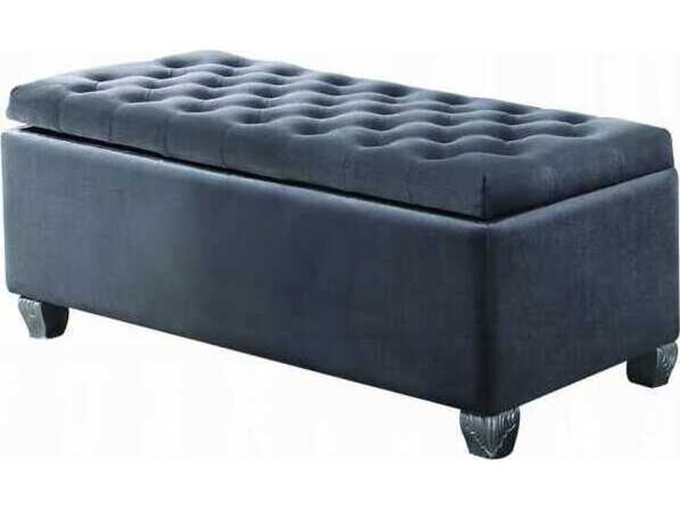 Rebekah Velvet Fabric Button Tufted Storage Bench in Gray