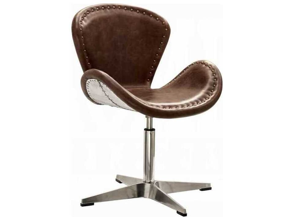 Brancaster Swivel Accent Chair in Retro Brown Top Grain Leather and Aluminum