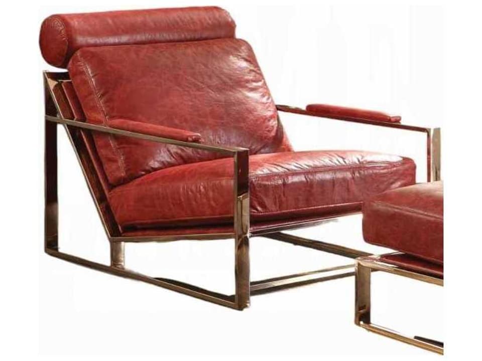 Quinto Accent Chair Antique Red Top Grain Leather Stainless Steel