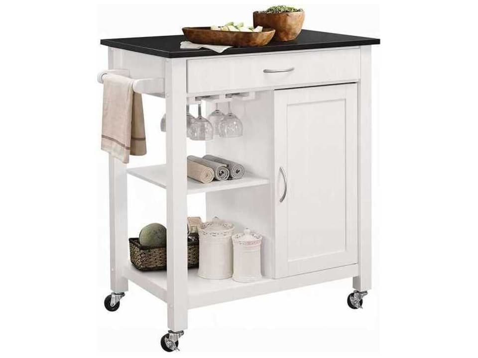 Ottawa Kitchen Storage Cart with Black Wood Top and White Finish