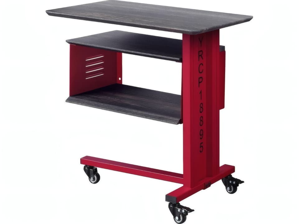 Cargo Red Metal Accent Table with Wall Shelf