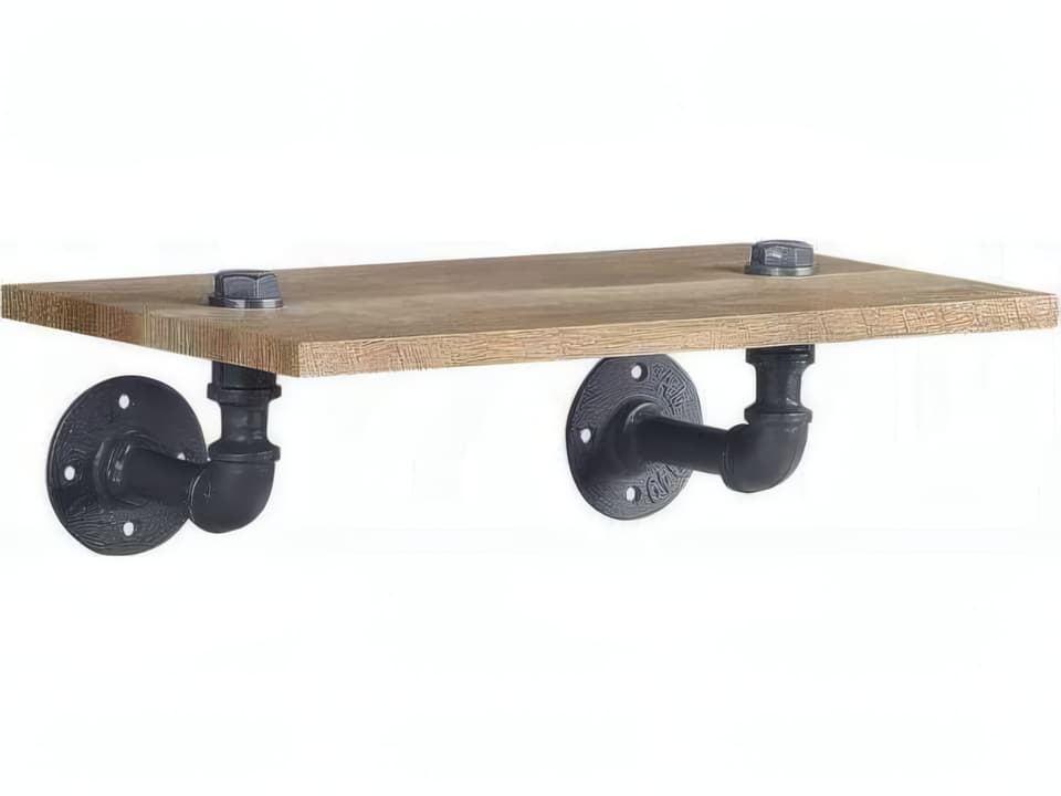 Brantley 1-Tier Wall Shelf in Oak Finish and Sandy Black Metal