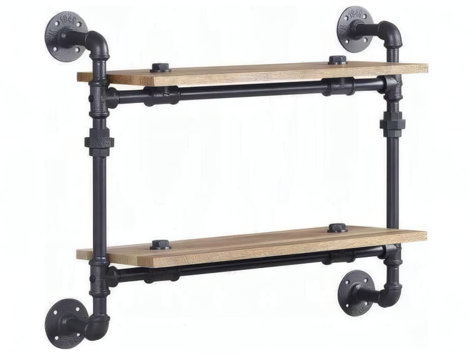 Brantley Wall Shelf with 2 Shelves Oak and Sandy Black Finish