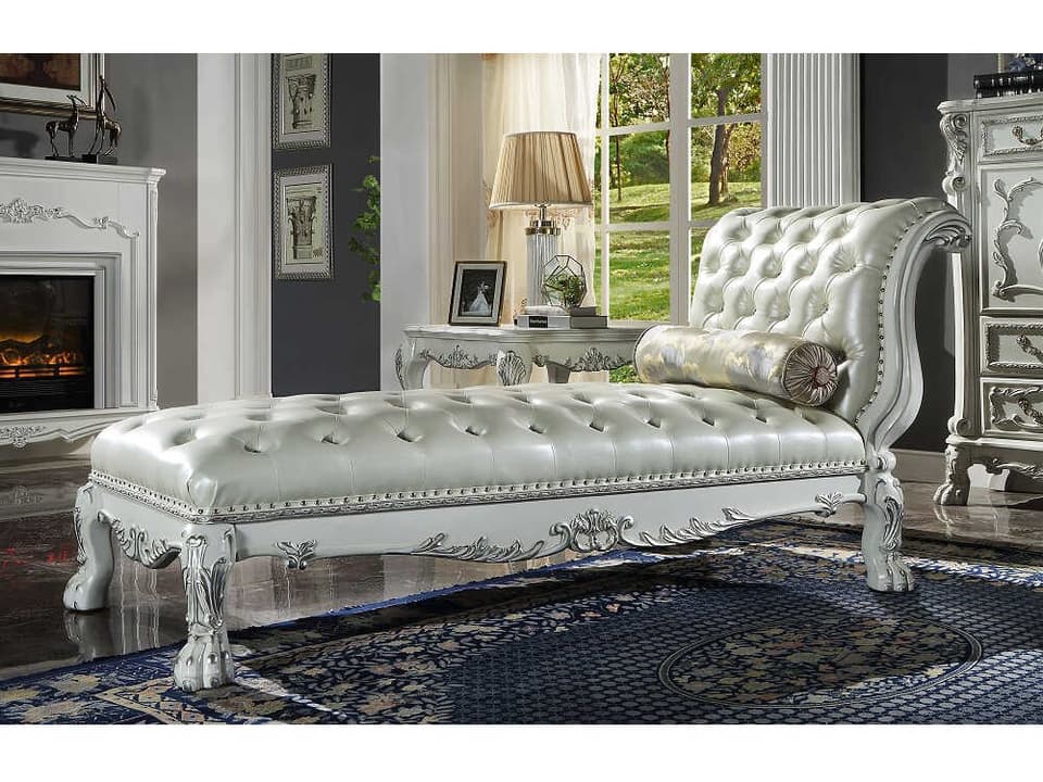 Dresden White Faux Leather Chaise